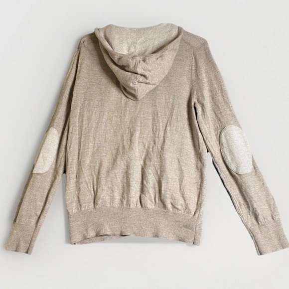 Banana Republic Softest Knit Tan Hoodie w Elbow Patches Merino Extra Fine Wool L - Picture 7 of 9
